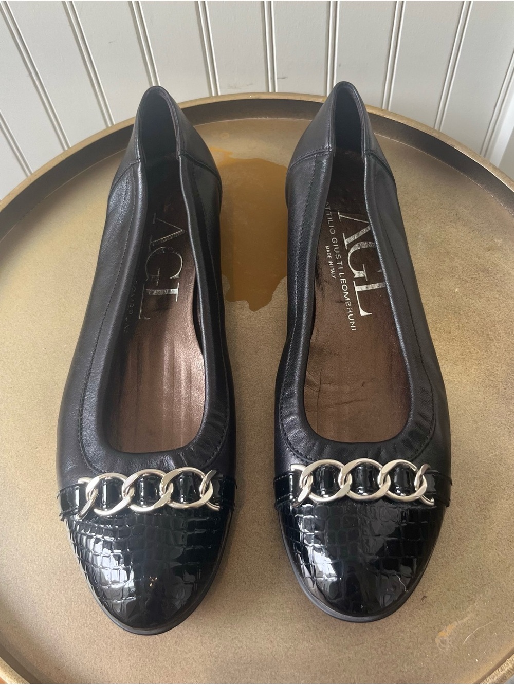 AGL | Attilio Giusti Leombruni Link Ballet Flats | Black Leather | 38.5 | EUC
